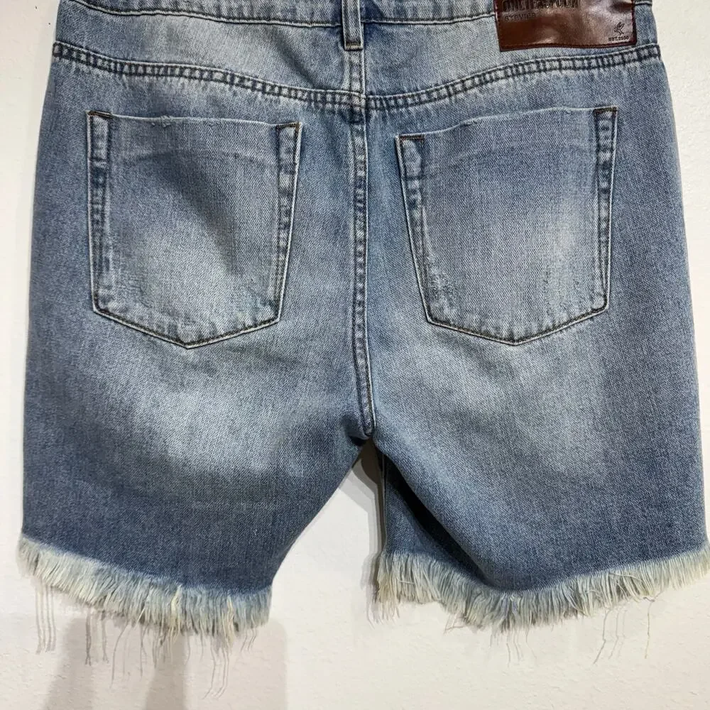 One Teaspoon Stevie’s Denim Long Distressed Shorts Sz 28